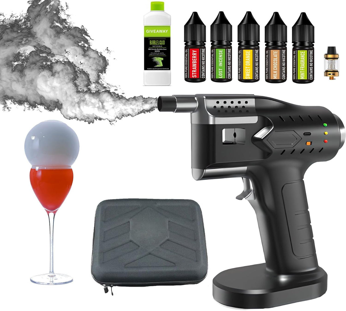 Ddasam pistola de humo frío para cócteles - Generador portátil de acero inoxidable a pilas - Diseño manual para aromatización con humo - Para bebidas verduras pizza y cocina