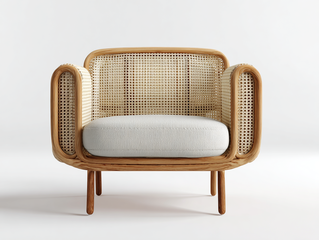 Sillones de ratán natural 78x76x78 cm marrón claro con cojín estilo moderno