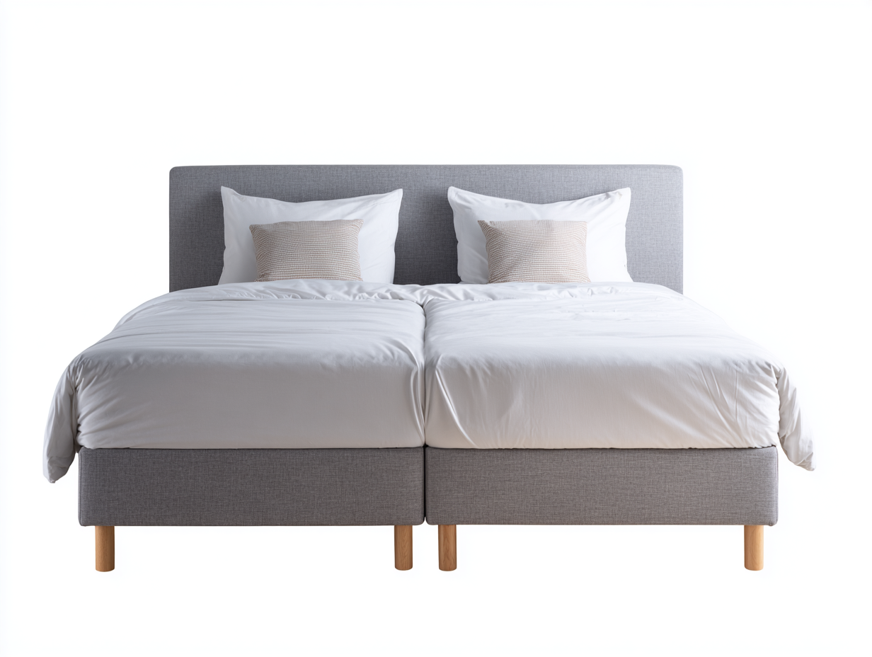 Camas dobles tapizadas 200x180x100 cm - gris y madera natural - diseño moderno con cabecero ancho