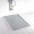 FLOW plato de ducha de resina - 70 x 120 cm en gris cemento RAL 7035 - Textura pizarra antideslizante y estilo moderno - Incluye rejilla y sifón para baño