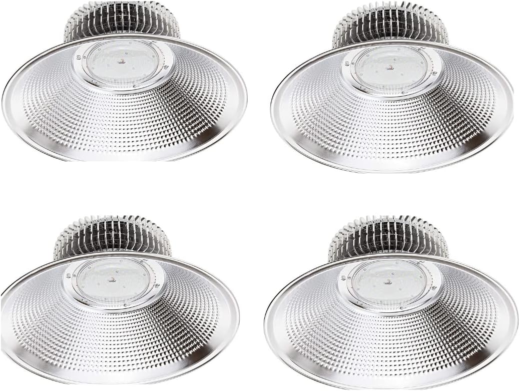 Jandei pack de 4 campanas LED industriales de 200 W - Luz blanca fría de 6000 K - Aluminio para montaje en techo - Para nave garaje fábrica taller tienda y gimnasio