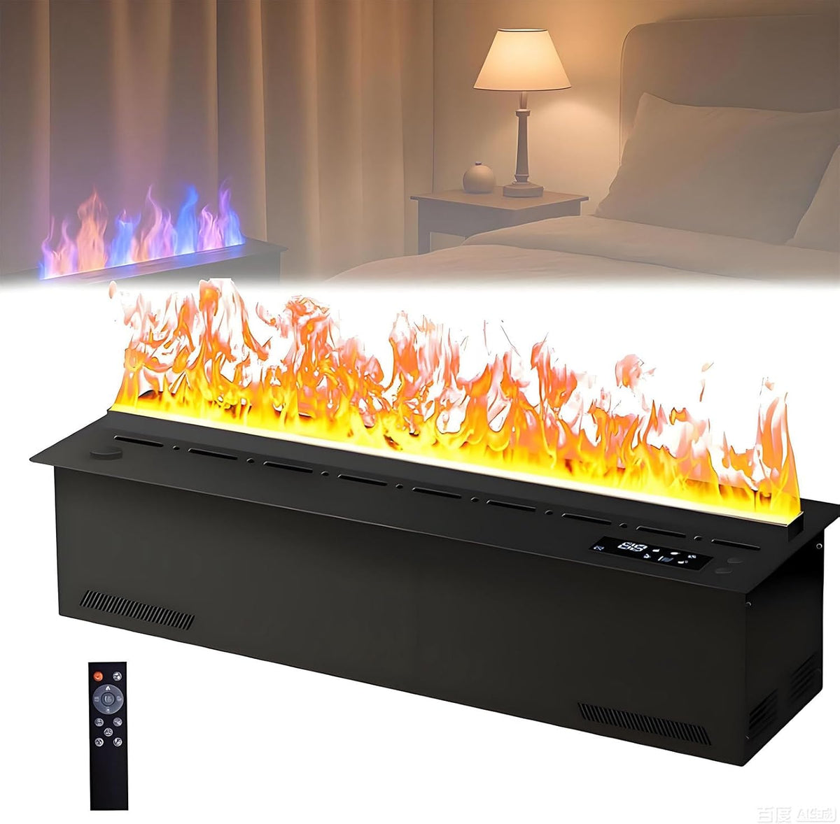 Humidificador chimenea de vapor de agua de 80 cm - Efecto de llama simulada mediante nebulización - Diseño empotrable para interior - Control táctil con ajuste de llama