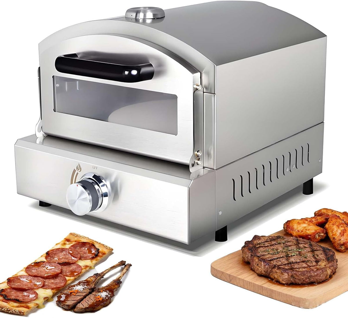 QFGain horno de pizza exterior - Piedra de cordierita de 30 cm y parrilla de propano - Diseño portátil de acero inoxidable para sobremesa - Para camping patio terraza y cocina exterior