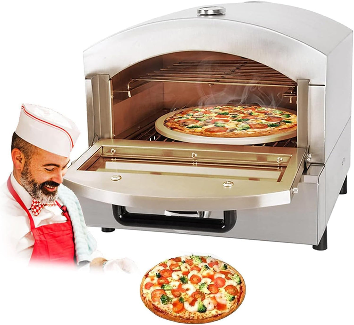 DPLWJPP horno de pizza a gas de encimera - Capacidad de 40 litros con base de piedra - Diseño portátil para cocina exterior - Para patio terraza jardín y preparación de pizza