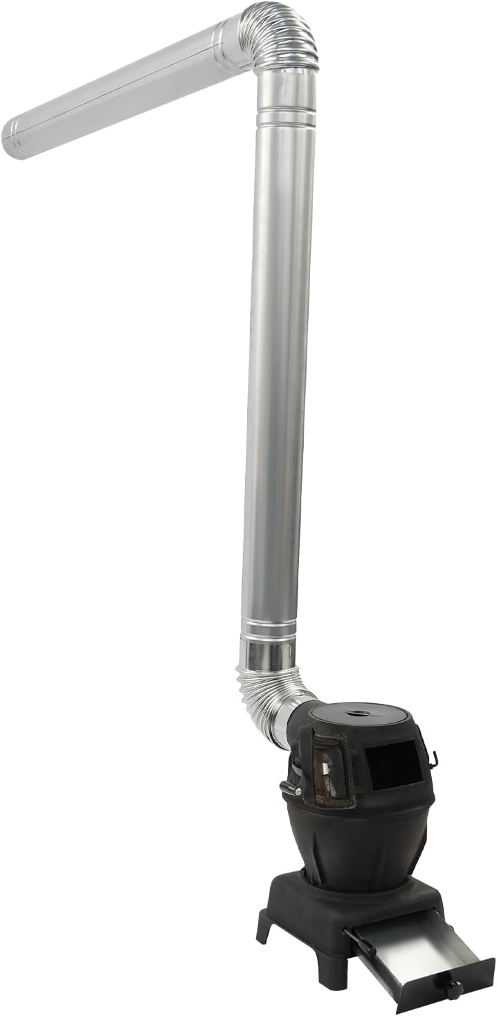 Chiphale estufa portátil de leña para camping - Hierro fundido negro de 25 x 25 x 40 cm - Cajón para cenizas y chimenea de acero inoxidable de 6 m - Para tienda y pesca en hielo