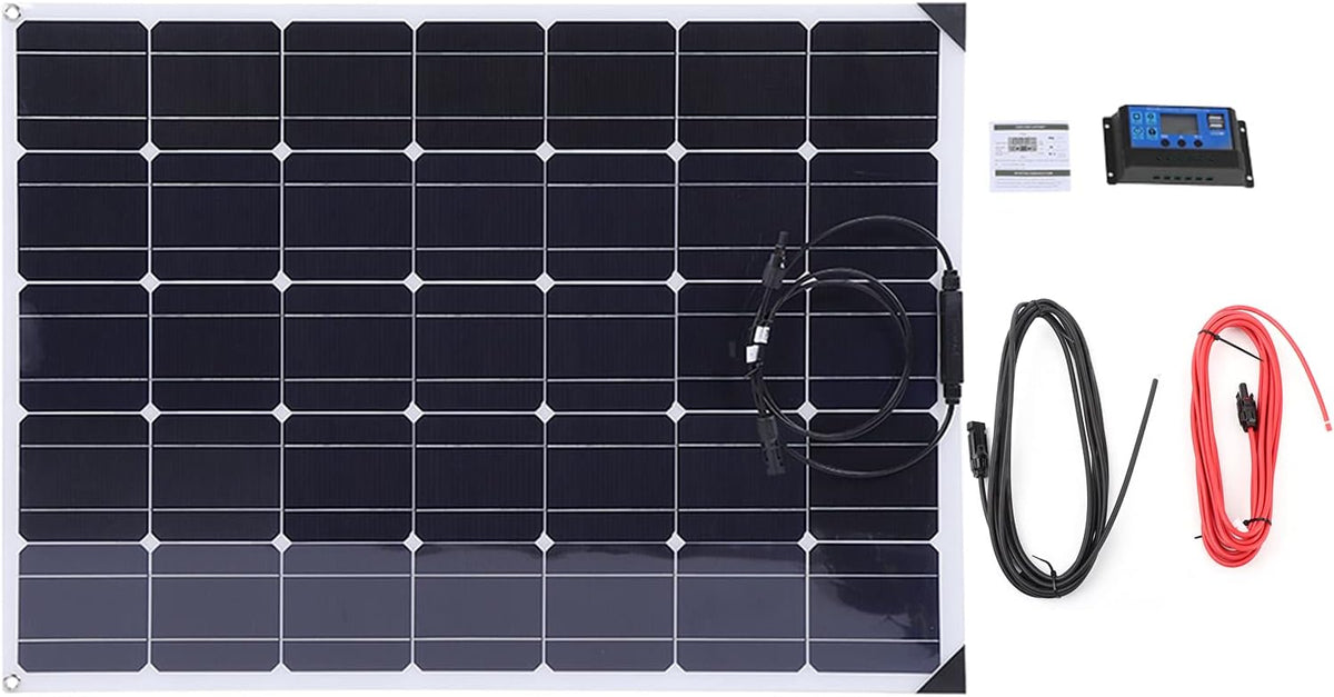Panel solar flexible de 150 W - Controlador solar de 20 A incluido - Cable de extensión de 10 m - Para autocaravana camping y sistemas de energía portátil
