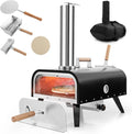 COSTWAY horno de pizza exterior - Leña y carbón con piedra de 30 cm giratoria 360 grados - Acero inoxidable de 3 capas con termómetro - Incluye pala y bolsa de transporte
