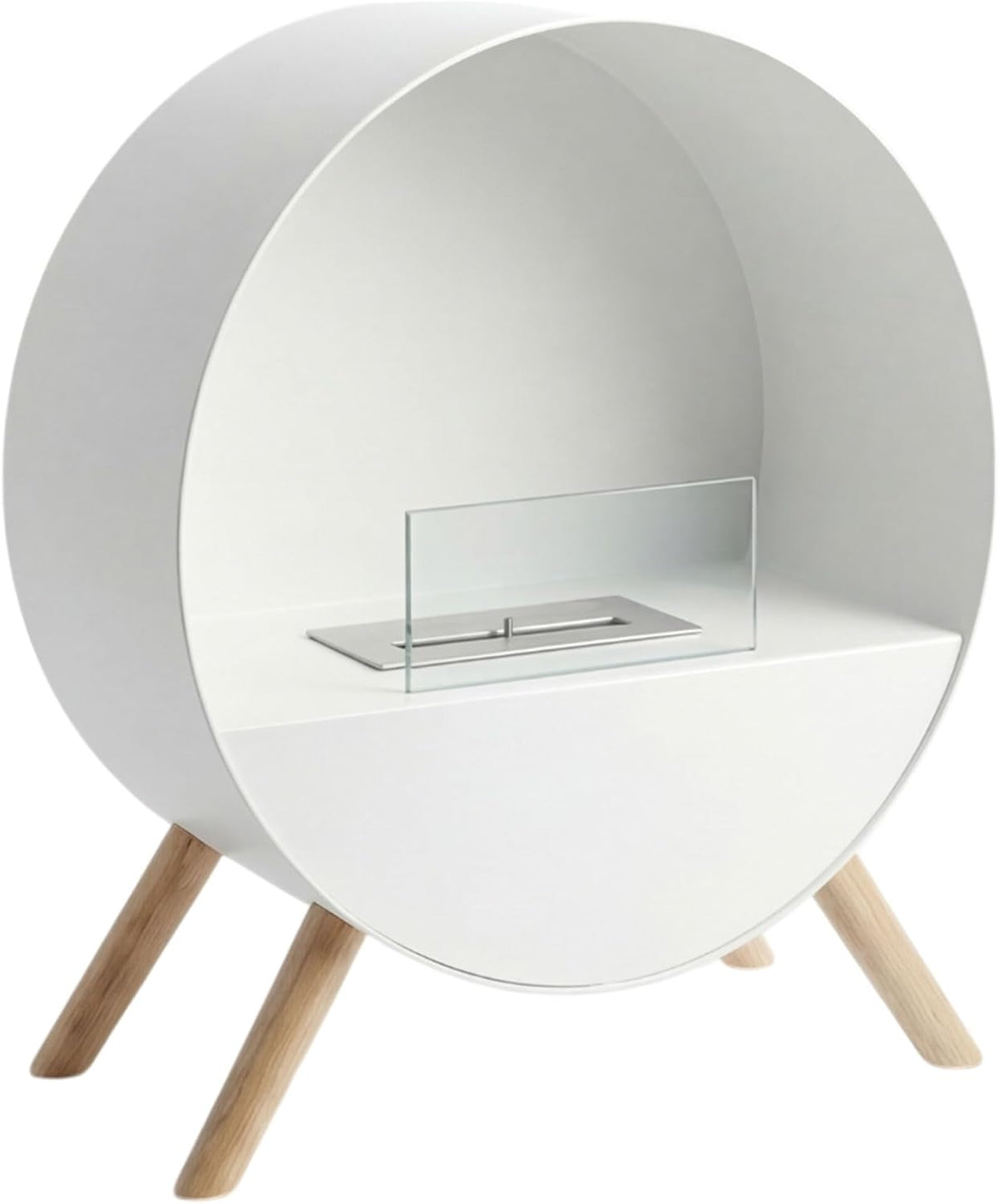 Frankystar Venere chimenea de suelo para interior - Acero inoxidable de 60 x 72 x 30 cm - Patas de madera de pino blanco - Diseño independiente con alimentación de combustible