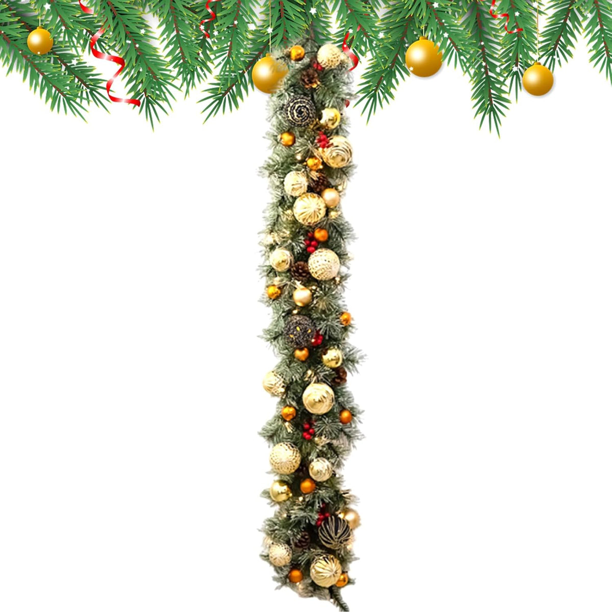 Guirnalda navideña con piñas y luz LED - Diseño realista dorado para chimenea y centro de mesa - Decoración interior - Para mesa cocina oficina porche y fiestas