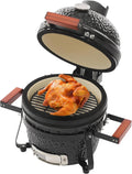 Barbacoa de cerámica de 13 pulgadas - Ahumador de carbón vegetal negro - Resistencia térmica hasta 800 grados Fahrenheit - Para jardín terraza y camping