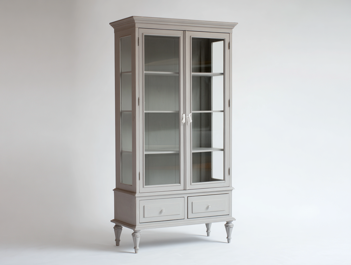 Estanterías de madera manufacturada 100x42x190 cm - blanco envejecido - diseño clásico con 2 puertas de vidrio y 2 cajones