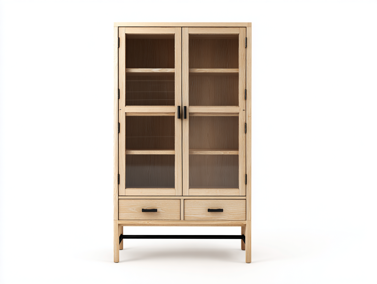 Estanterías madera 90x40x180 cm natural - vitrina con puertas de vidrio diseño moderno
