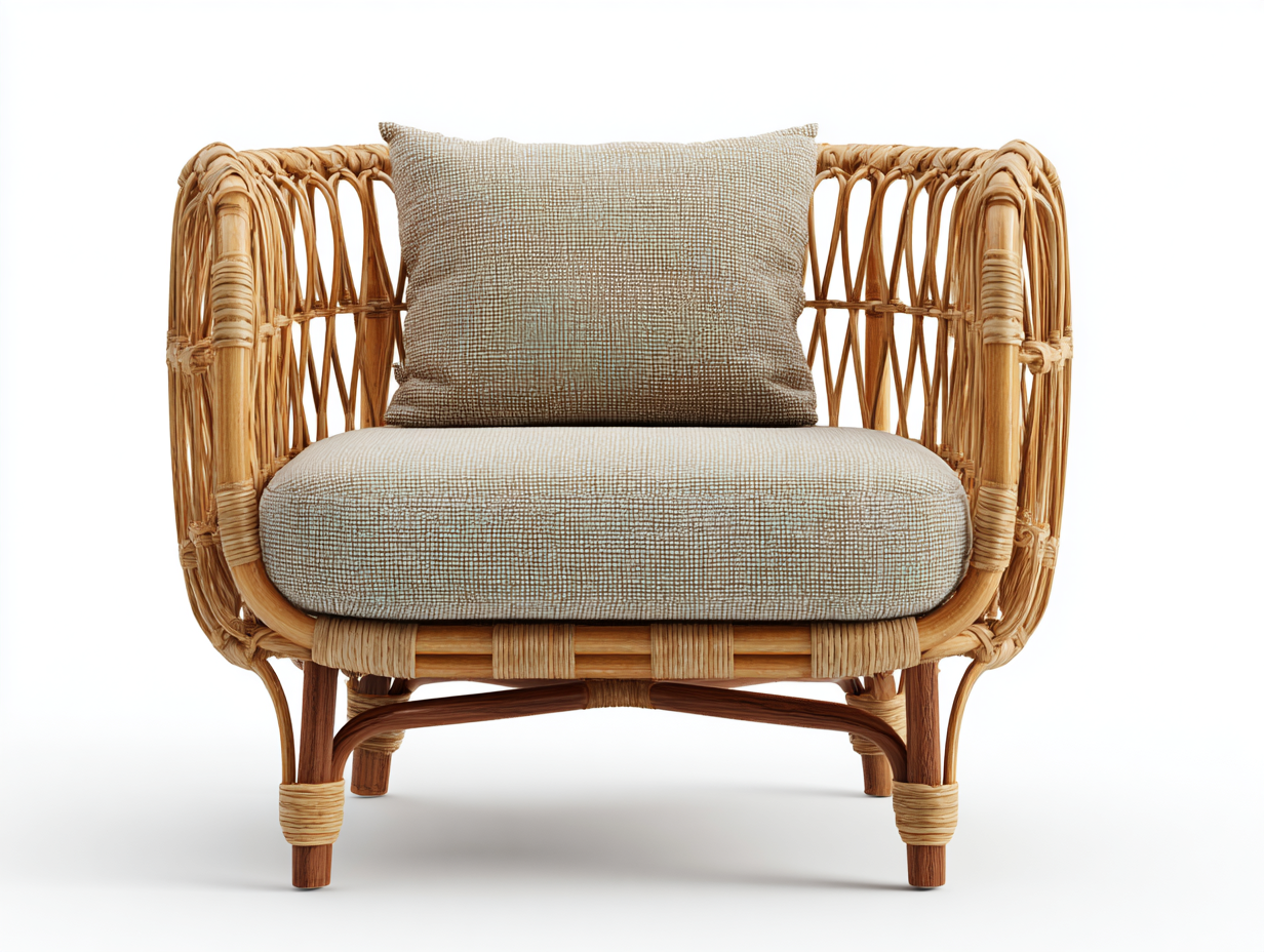 Sillones de ratán sillón individual de ratán natural 80x75x75 cm - marrón claro y beige - diseño moderno con cojín