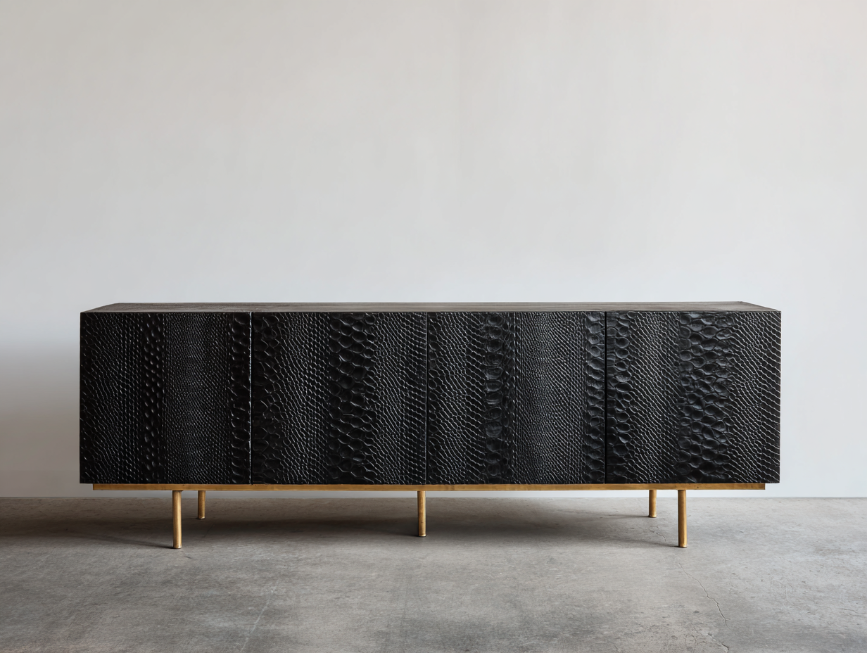 Mueble recibidor de madera 200x45x75 cm negro - diseño moderno con patas metálicas