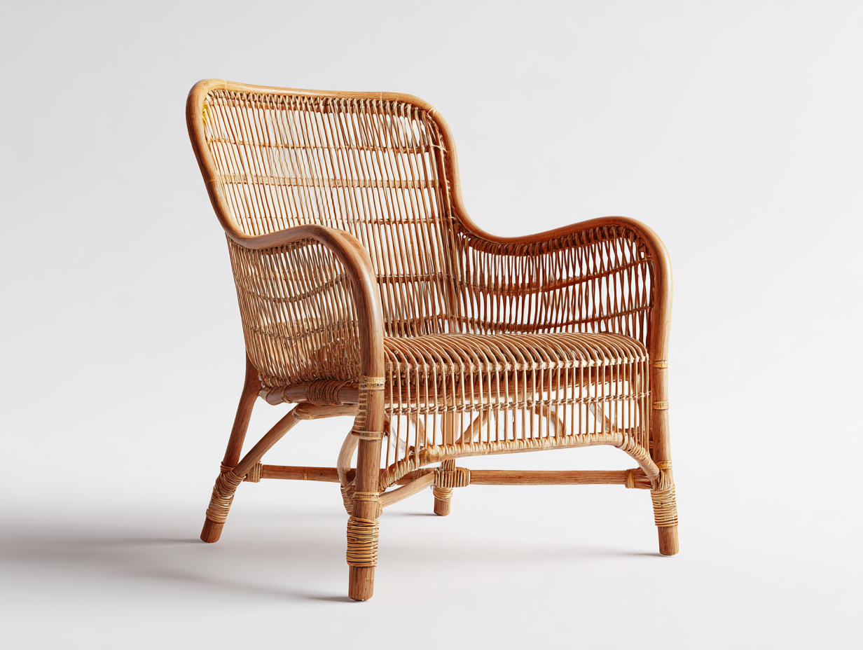 Sillón de ratán 78x72x92 cm - natural - diseño curvo con reposabrazos