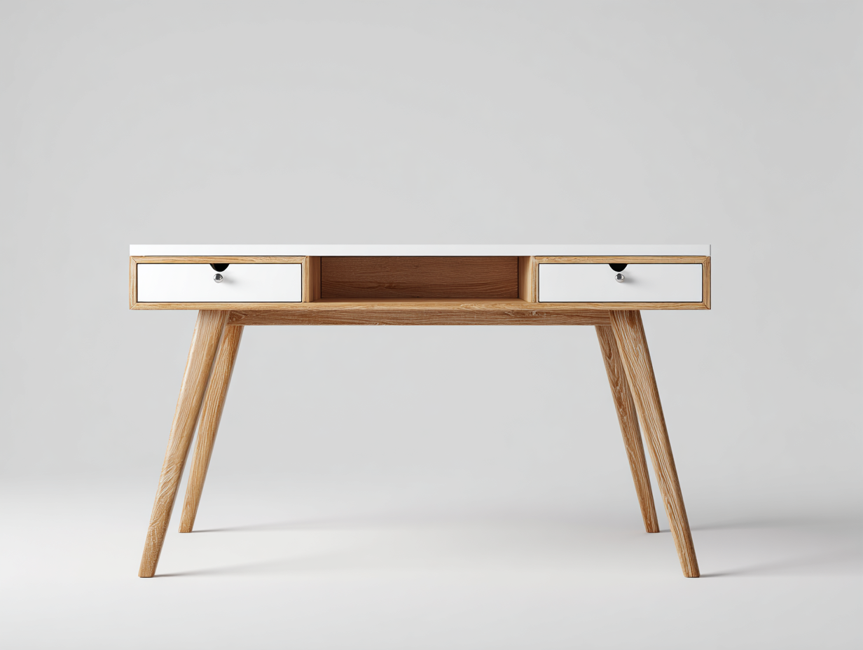 Mesa de oficina madera 115x50x77 cm - blanco-natural - diseño nórdico con almacenamiento
