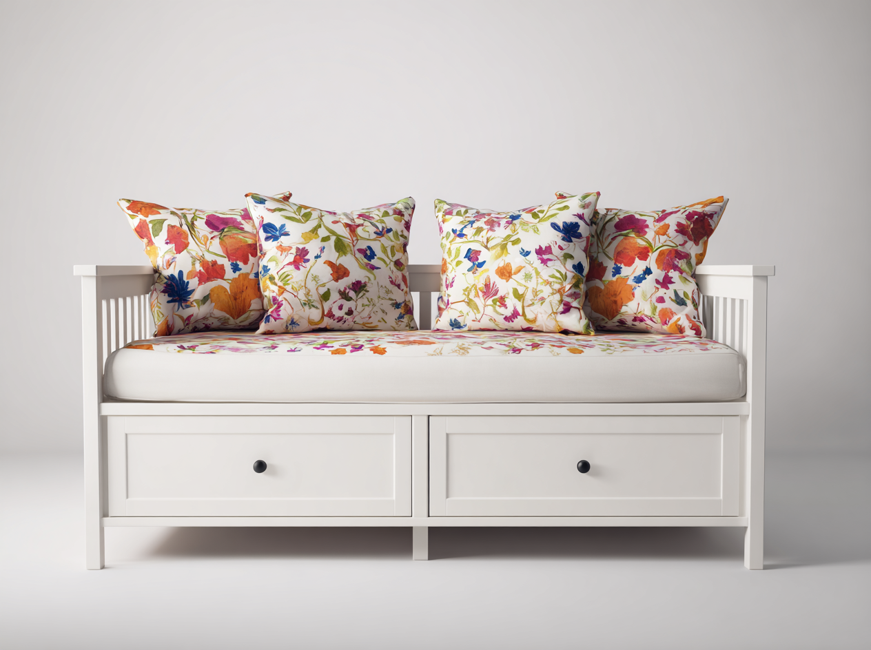 Sofás cama de madera manufacturada 198x92x86 cm - blanco y multicolor - diseño clásico con 2 cajones