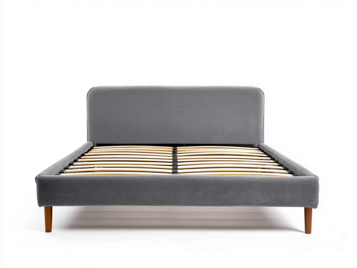 Camas dobles tapizadas 200x160x95 cm - gris y madera natural - diseño moderno con somier de láminas