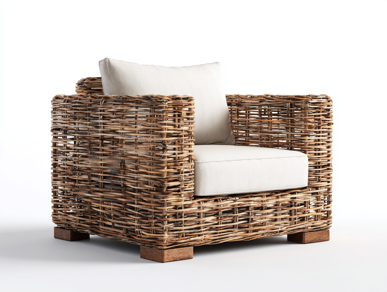 Sillones de ratán sillón ratán 90x85x75 cm - marrón y beige - con reposabrazos - diseño natural