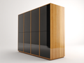 Armarios madera MDF 240x60x200 cm - madera-negro - con 4 puertas correderas y 8 cajones diseño moderno para dormitorio