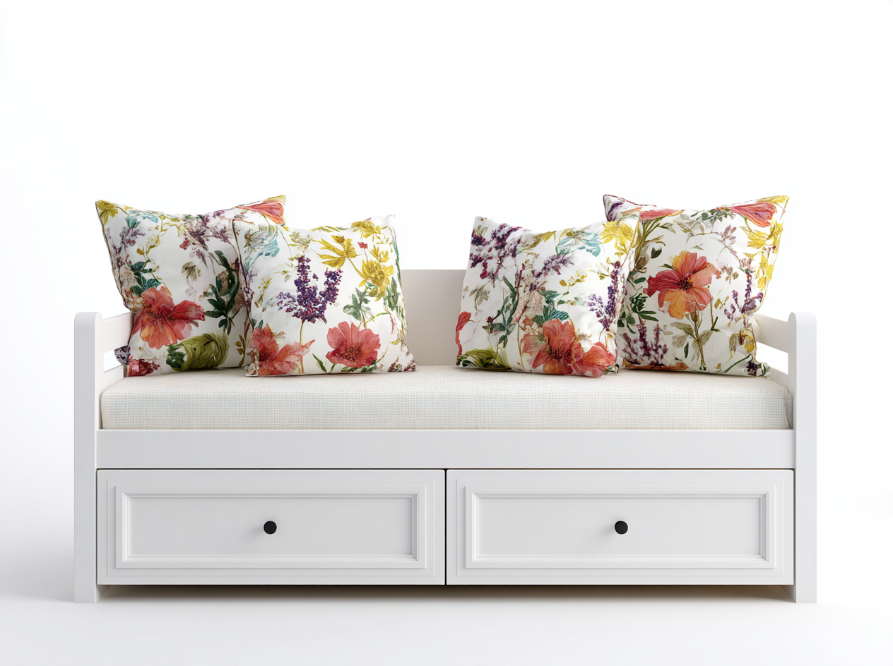 Sofás cama de madera 200x90x85 cm - blanco-beige - diseño clásico con cajones