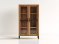 Estanterías de madera manufacturada 90x38x160 cm - madera natural y negro - diseño moderno con 2 puertas de vidrio
