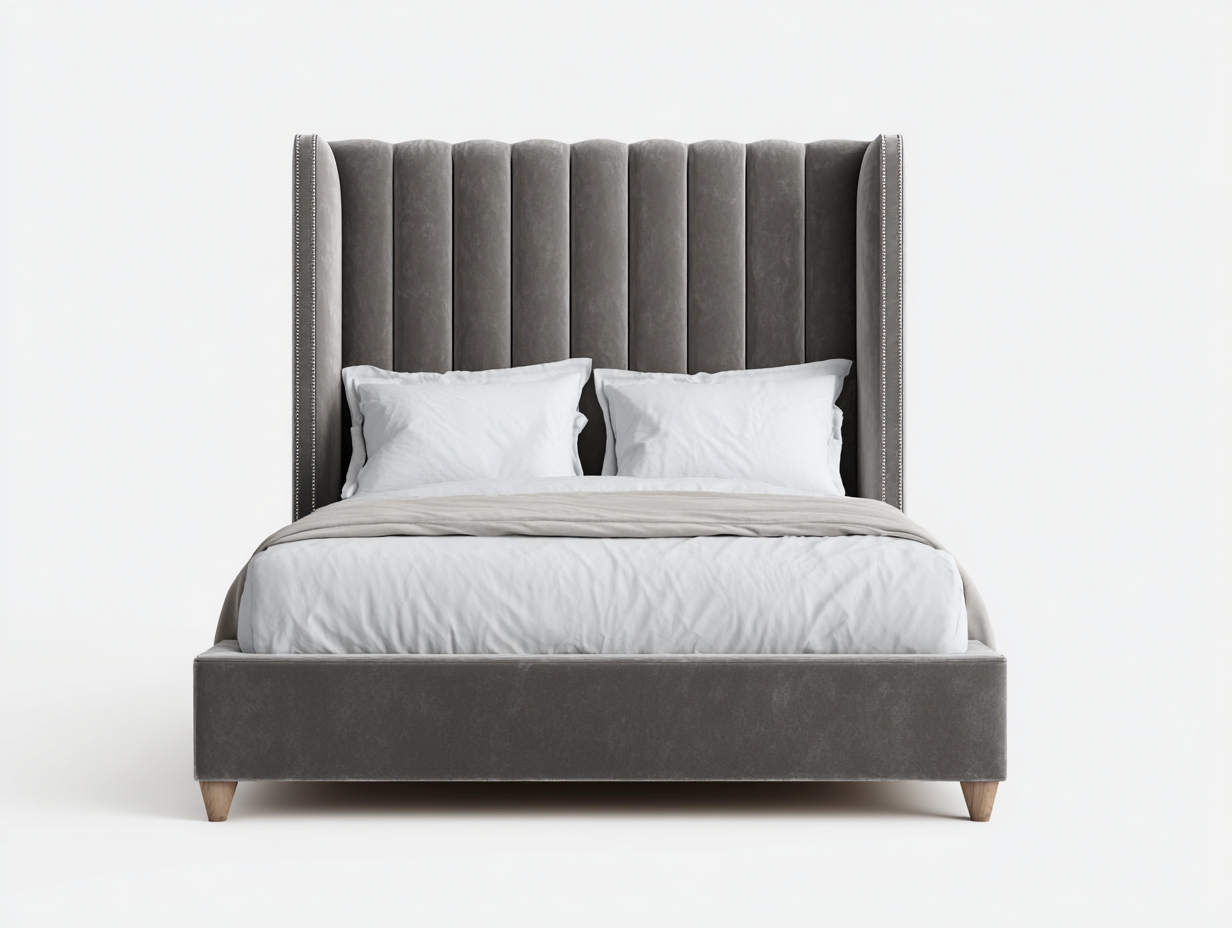Camas dobles tela 200x160x130 cm gris - cabecero alto acolchado estilo elegante