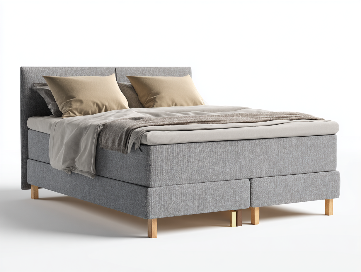 Camas dobles tapizadas 210x180x105 cm - gris claro - diseño moderno con patas de madera