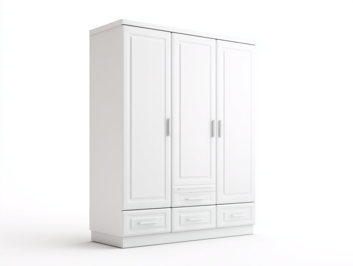 Armarios madera MDF 150x60x200 cm - blanco - con 3 puertas y 4 cajones diseño clásico para dormitorio