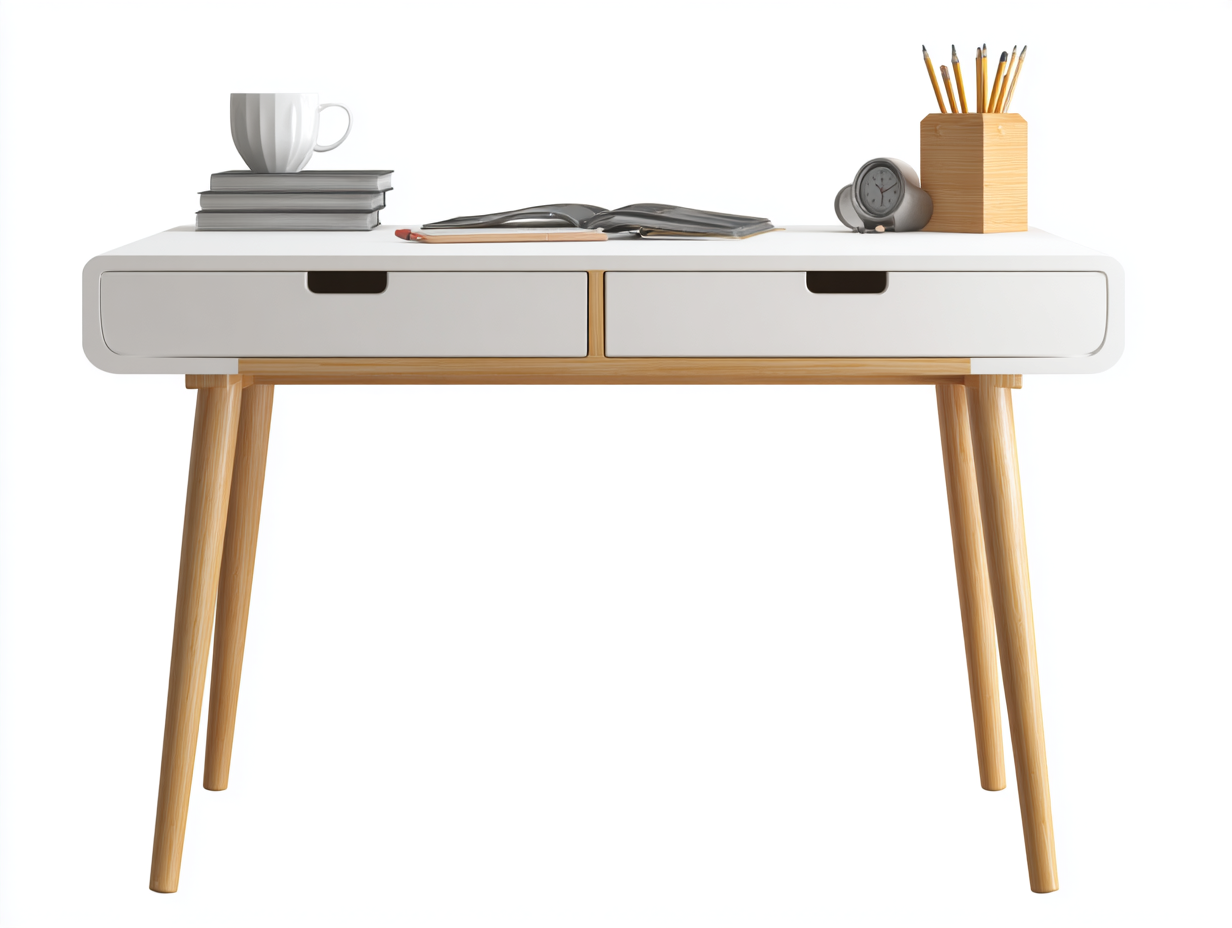 Mesas de oficina madera 100x50x75 cm blanco-madera estilo nórdico con cajones