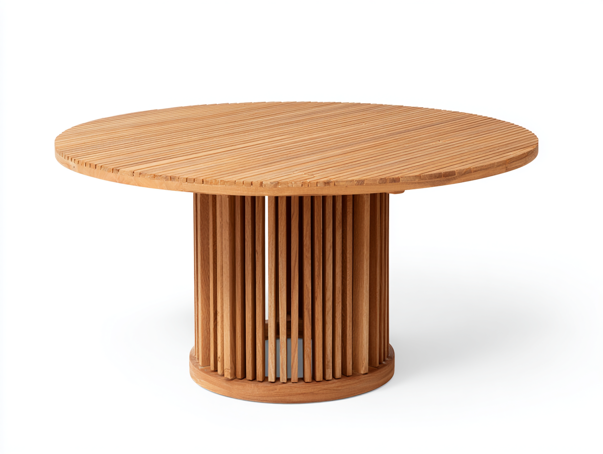 Mesa de jardín madera 130x130x75 cm - natural - diseño redondo con base central