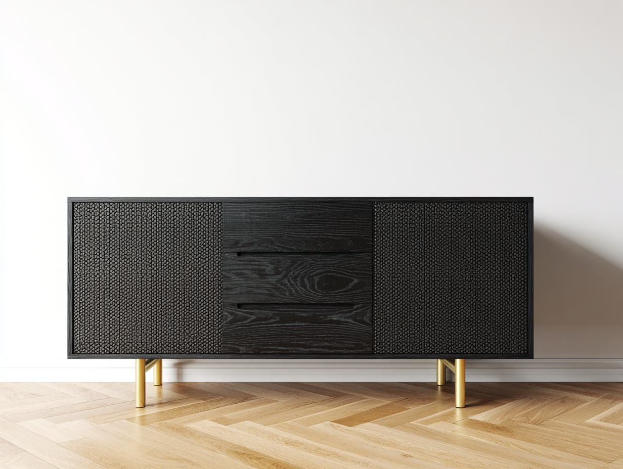 Mueble recibidor de madera 180x45x75 cm - negro-dorado - diseño moderno con cajones