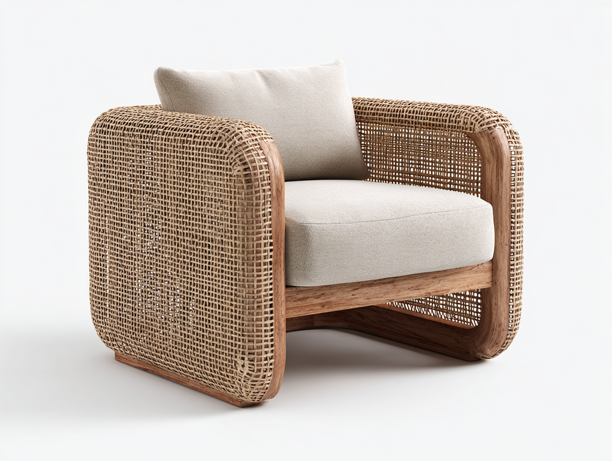 Sillones de ratán natural 90x78x72 cm para salón y terraza - Diseño moderno con brazos anchos