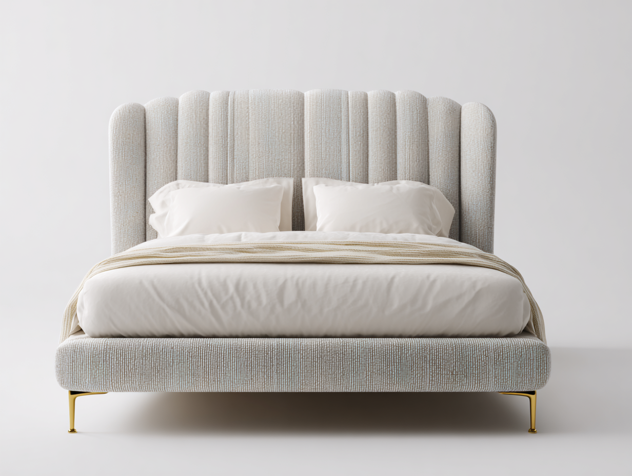Camas dobles tapizadas 200x160x115 cm - beige y dorado - diseño moderno con cabecero acanalado