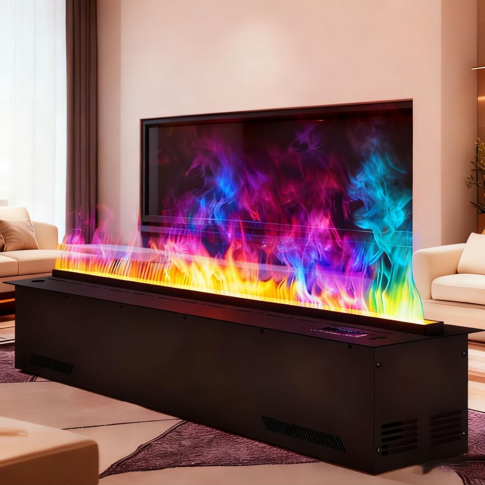 Chimenea atomizada de 180 cm - Montaje en pared o empotrado con 9 colores de llama - Llenado automático y control por voz táctil - Para salón vestíbulo hotel y espacios amplios