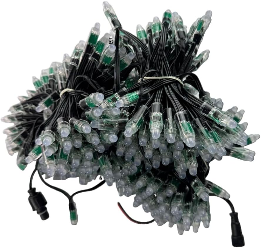 Cadena pixel LED WS2811 - 24 V con nodos RGB direccionables de 12 mm - Cable negro de 3 pines y 18 AWG - Protección IP68 para proyectos de iluminación personalizada
