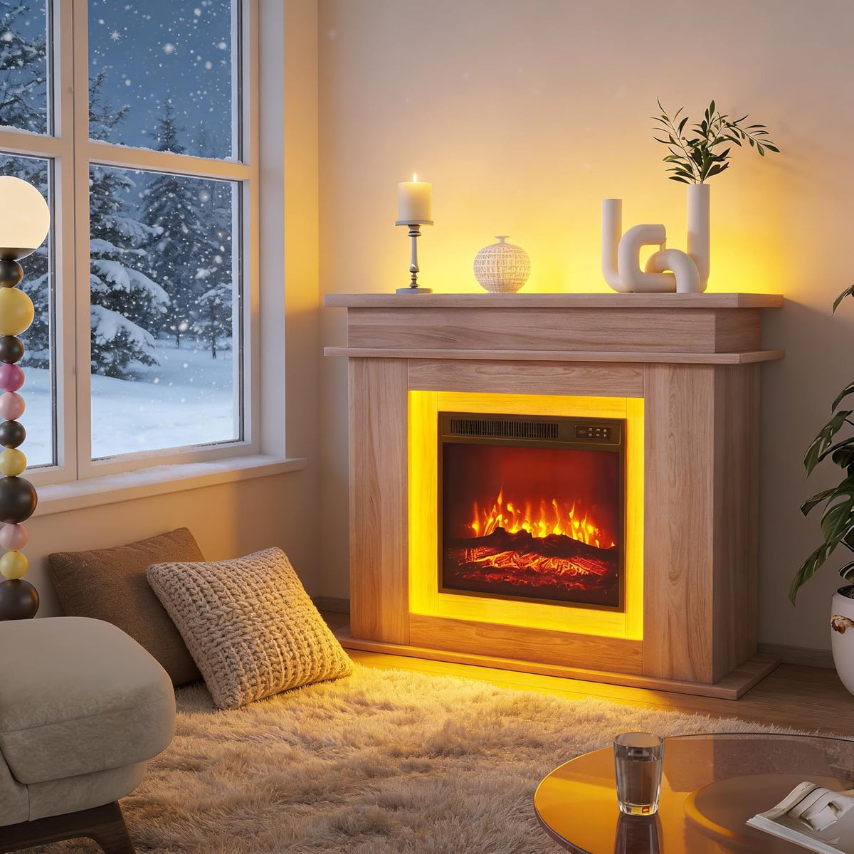 Chimenea eléctrica decorativa de 107 x 19 x 100 cm - Calefacción con efecto de llama LED multicolor - Diseño rectangular moderno - Temporizador para salón dormitorio y comedor