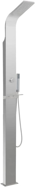 vidaXL ducha exterior - Panel curvado de acero inoxidable en acabado plateado - Ducha de lluvia y ducha de mano con manguera - Para jardín patio piscina y zona exterior