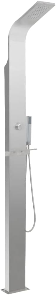 vidaXL ducha exterior - Panel curvado de acero inoxidable en acabado plateado - Ducha de lluvia y ducha de mano con manguera - Para jardín patio piscina y zona exterior