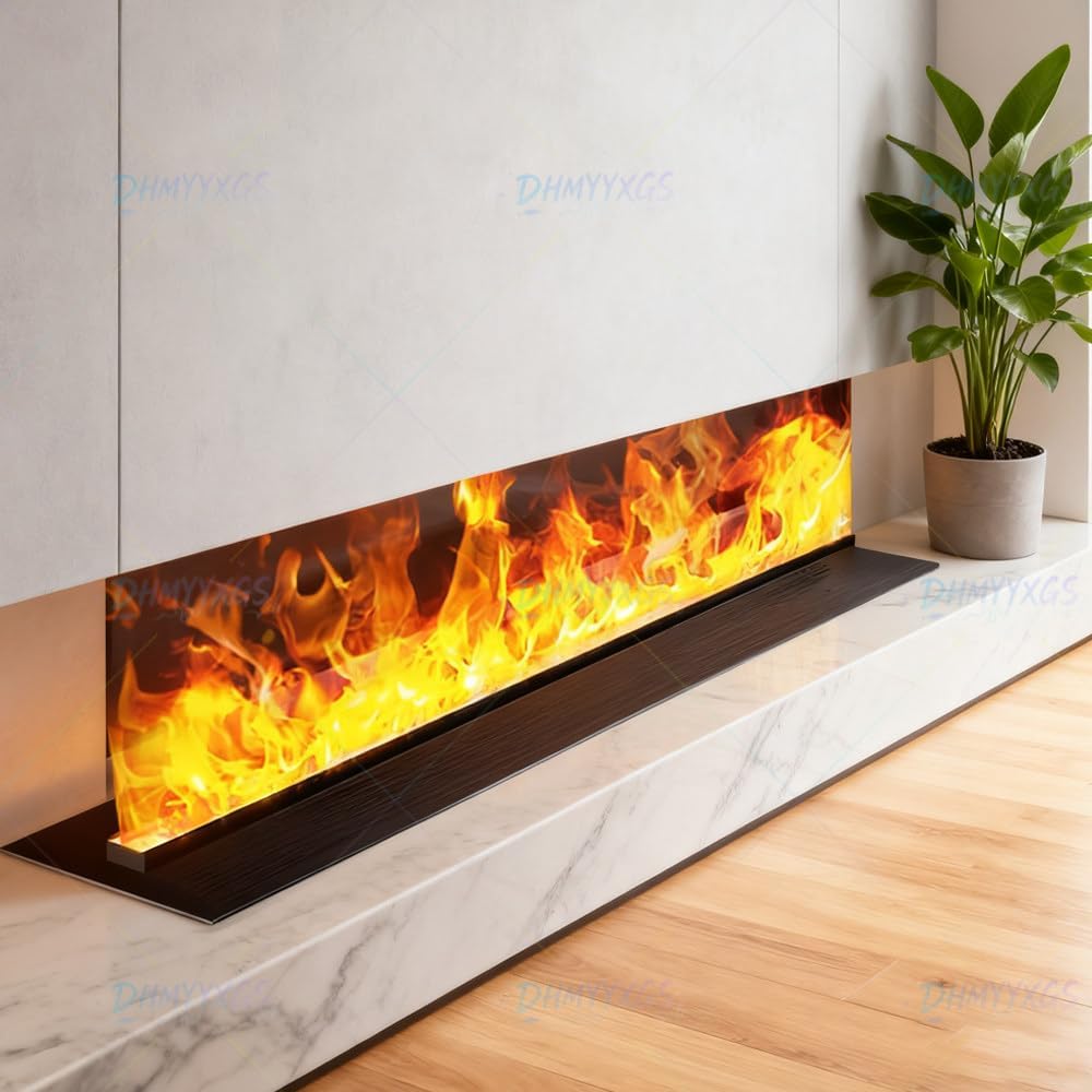 Chimenea eléctrica decorativa - 50 cm con 9 colores de llama ajustables - Diseño ultrafino de acero con efecto 3D y llenado automático - Para habitación cafetería y empotrado