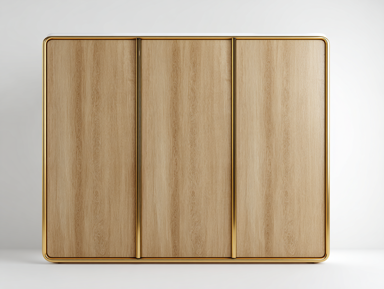 Armarios de madera manufacturada 220x60x200 cm - madera natural y dorado - estilo moderno con 3 puertas
