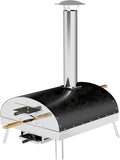 Outsunny horno de pizza de leña portátil - Piedra refractaria de 33 cm y bandeja giratoria - Termómetro y mangos de madera - Para jardín terraza camping y patio