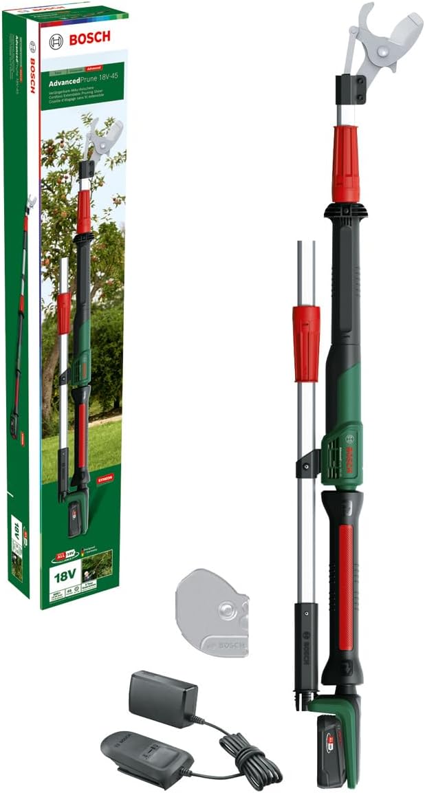 Bosch AdvancedPrune 18V 45 podadora a batería - Corte de ramas de hasta 45 mm - Sistema de 18 V con hasta 600 cortes - Incluye batería cargador y bastón telescópico