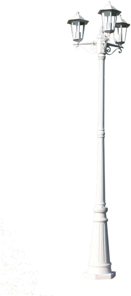vidaXL Kingston farola exterior de 3 brazos - Aluminio blanco con altura de 215 cm - Diseño moderno con montaje en suelo - Para jardín patio camino y zonas exteriores