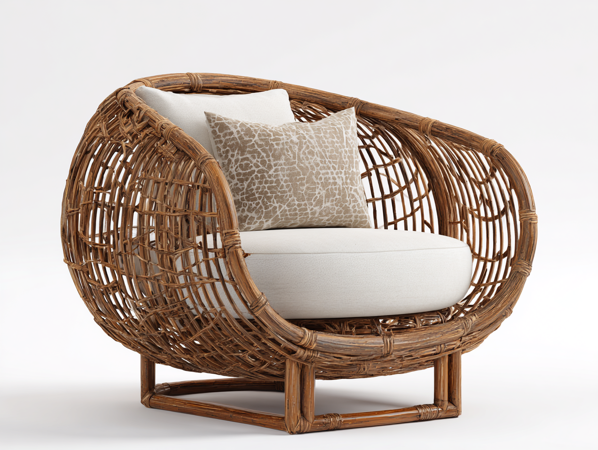 Sillones de ratán natural 95x85x75 cm para salón y terraza - Diseño redondo artesanal