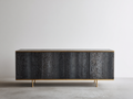 Mueble recibidor de madera manufacturada 180x40x80 cm - negro y dorado - diseño moderno con 4 puertas