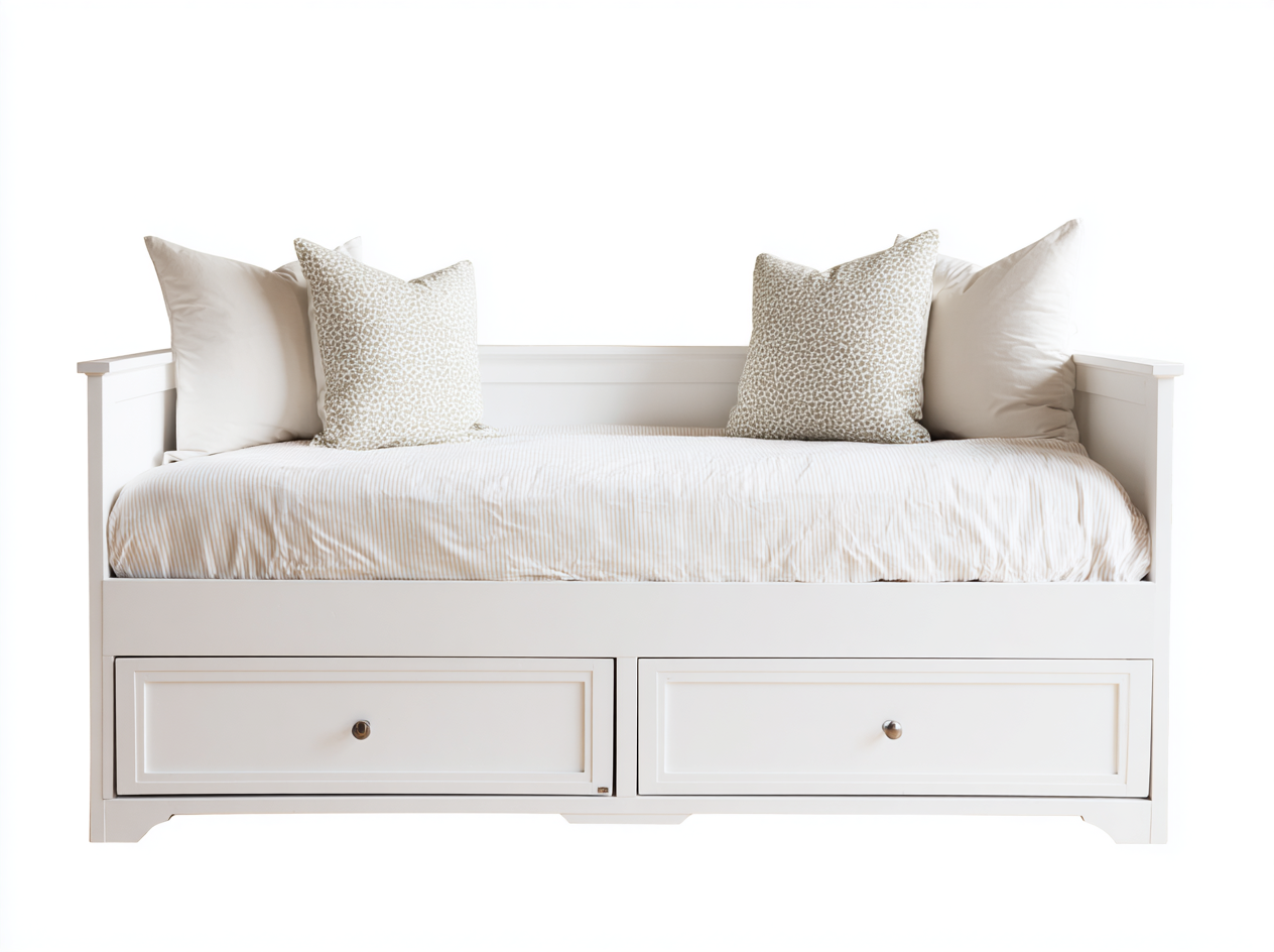 Sofás cama de madera manufacturada 200x92x85 cm - blanco y beige - diseño clásico con 2 cajones