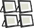 Blivrig pack de 4 focos LED exterior de 300 W - Flujo de 30000 lm y luz blanca fría de 6500 K - Metal y vidrio con alimentación de 230 V - Para garaje patio terraza y jardín