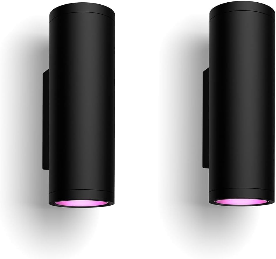 Philips Hue Appear pack de 2 apliques inteligentes - Luz LED blanca y de colores en metal negro - Compatible con Alexa y Google Home - Para balcón entrada jardín y exterior