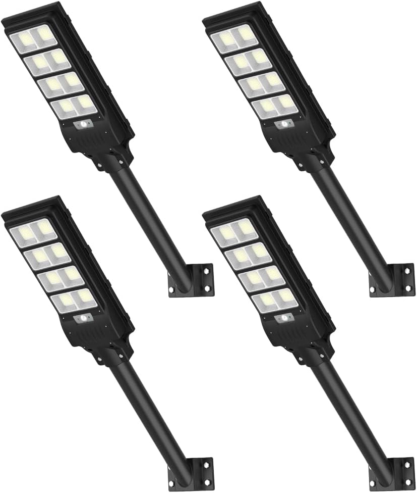 Sararoom pack de 4 farolas solares de 400 W - Flujo de 50000 lm y luz de 6500 K - Sensor de movimiento y mando a distancia - Para jardín patio garaje y camino